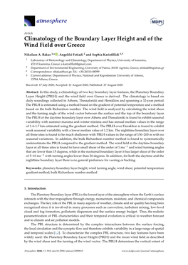 Climatology of the Boundary Layer Height and of the Wind Field Over Greece