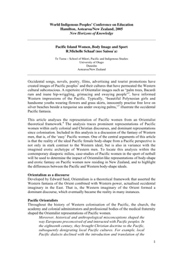 1 World Indigenous Peoples' Conference on Education Hamilton, Aotearoa/New Zealand, 2005 New Horizons of Knowledge Pacific