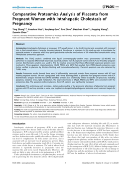 Comparative Proteomics Analysis of Placenta from Pregnant Women with Intrahepatic Cholestasis of Pregnancy