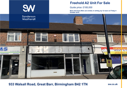 933 Walsall Road, Great Barr, Birmingham B42 1TN Freehold A2 Unit for Sale