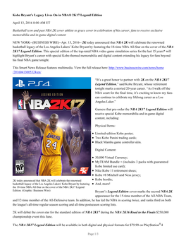 Kobe Bryant's Legacy Lives on in NBA® 2K17 Legend Edition April