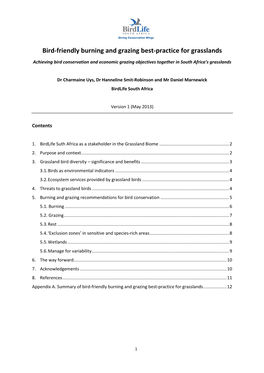 Bird-Friendly Burning and Grazing Best-Practice for Grasslands