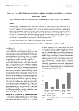 Status and Potential of the Peroryctidae Family to Improve Food Security in Papua New Guinea