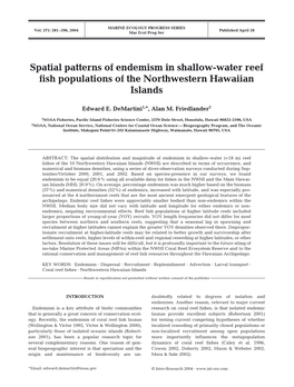 Spatial Patterns of Endemism in Shallow-Water Reef Fish Populations of the Northwestern Hawaiian Islands