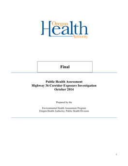 Public Health Assessment: Highway 36 Corridor Exposure Investigation