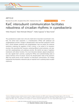 Kaic Intersubunit Communication Facilitates Robustness of Circadian Rhythms in Cyanobacteria