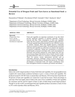 Potential Use of Dragon Fruit and Taro Leaves As Functional Food: a Review