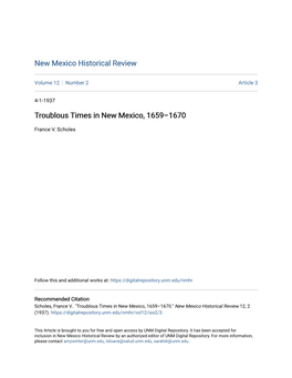Troublous Times in New Mexico, 1659–1670