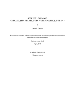 China-Russia Relations in World Politics, 1991-2016