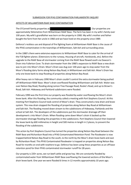 SUBMISSION for PFAS CONTAMINATION PARLIAMENTRY INQUIRY AFFECTS of WILLIAMTOWN RAAF BASE CONTAMINATION the O'connell Family