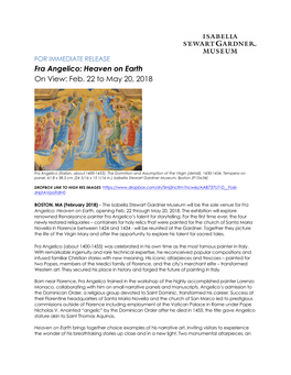 Fra Angelico: Heaven on Earth on View: Feb. 22 to May 20, 2018