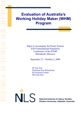 Evaluation of Australia's Working Holiday Maker (WHM) Program