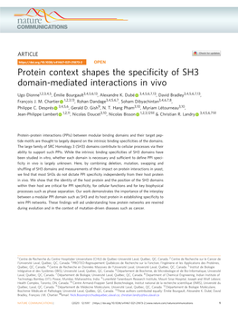 Protein Context Shapes the Specificity of SH3 Domain-Mediated