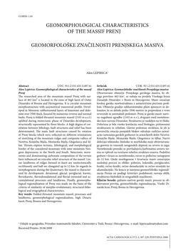 Geomorphological Characteristics of the Massif Prenj