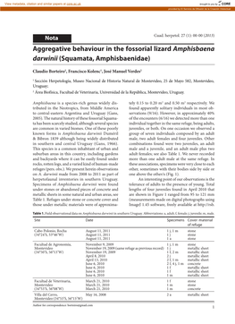 Aggregative Behaviour in the Fossorial Lizard Amphisbaena Darwinii (Squamata, Amphisbaenidae)