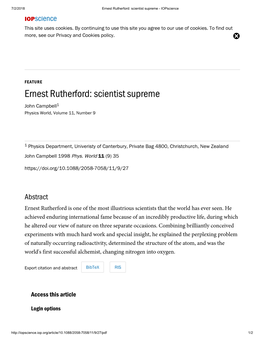 Ernest Rutherford: Scientist Supreme - Iopscience