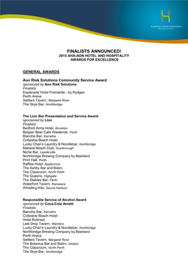 Finalists Announced! 2015 Aha-Aon Hotel and Hospitality Awards for Excellence