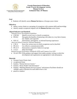 Grade 3 Career Development Activity Human Services Estimated Time: 45 Minutes