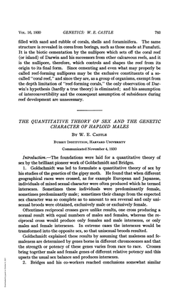 Introduction.-The Foundations Were Laid for a Quantitative Theory of Sex by the Brilliant Pioneer Work of Goldschmidt and Bridges