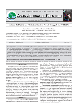 Antimicrobial Activity and Volatile Constituents of Omphalodes Cappadocica (Willd.) DC