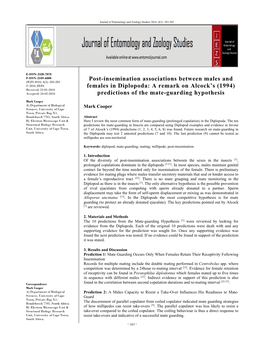 Post-Insemination Associations Between Males and Females in Diplopoda