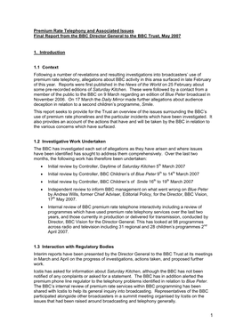 Premium Rate Telephony and Associated Issues Final Report from the BBC Director General to the BBC Trust, May 2007