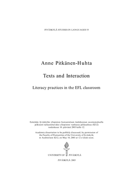 Anne Pitkänen-Huhta Texts and Interaction