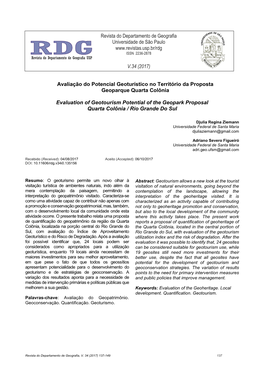 Avaliação Do Potencial Geoturístico No Território Da Proposta Geoparque Quarta Colônia