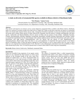 A Study on Diversity of Ornamental Fish Species Available in Bokaro District of Jharkhand, India