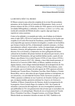 LA REVISTA NÓS Y EL MUSEO El Museo Conserva Una Colección Completa De La Revista Nós Procedente, Pensamos, De Los Fondos De La Comisión De Monumentos