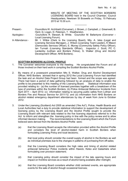 Minute of Meeting of the Scottish Borders Licensing