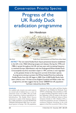 Progress of the UK Ruddy Duck Eradication Programme Iain Henderson