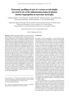 Proteomic Profiling of Mdx-4Cv Serum Reveals Highly Elevated Levels of the Inflammation-Induced Plasma Marker Haptoglobin in Muscular Dystrophy