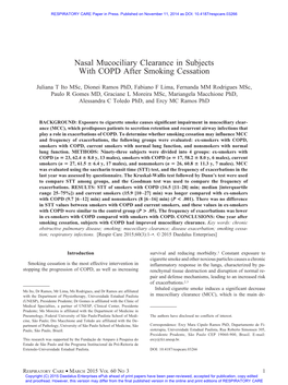 Nasal Mucociliary Clearance in Subjects with COPD After Smoking Cessation