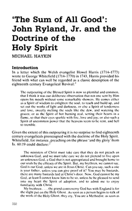 John Ryland, Jr. and the Doctrine of the Holy Spirit MICHAEL HAYKIN