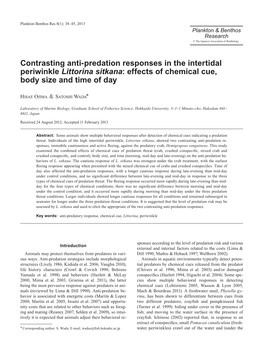 Contrasting Anti-Predation Responses in the Intertidal Periwinkle Littorina Sitkana: Effects of Chemical Cue, Body Size and Time of Day