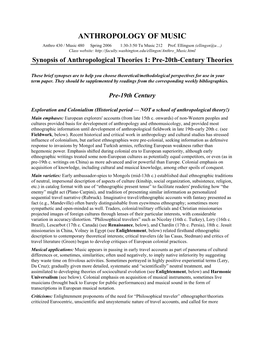 ANTHROPOLOGY of MUSIC Anthro 430 / Music 480 Spring 2006 1:30-3:50 Tu Music 212 Prof