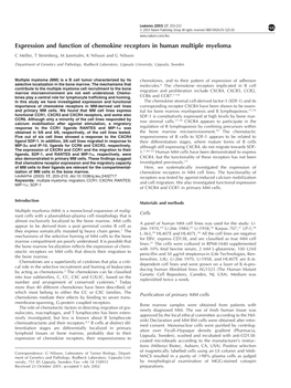 Expression and Function of Chemokine Receptors in Human Multiple Myeloma Cmo¨Ller, T Stro¨Mberg, M Juremalm, K Nilsson and G Nilsson