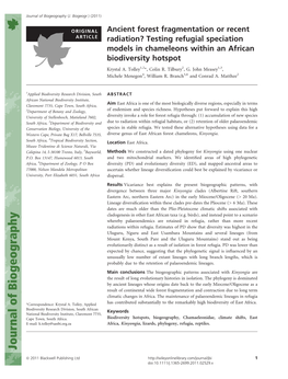 Testing Refugial Speciation Models in Chameleons Within an African Biodiversity Hotspot Krystal A