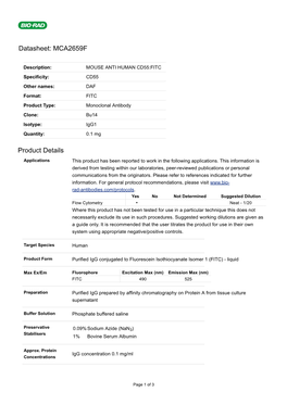 Datasheet: MCA2659F Product Details