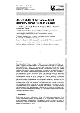 Abrupt Shifts of the Sahara-Sahel Boundary During Heinrich Stadials J