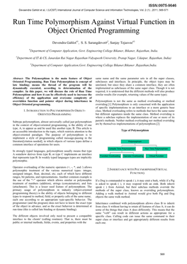 Run Time Polymorphism Against Virtual Function in Object Oriented Programming