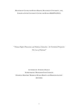 " Human Rights Dimensions and Madrasa Education- an Overlooked Perspective the Case of Pakistan"