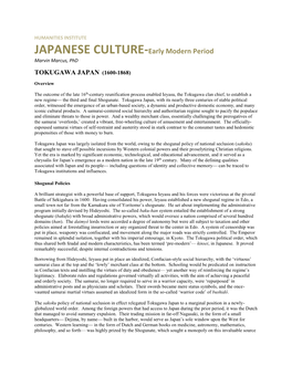 JAPANESE CULTURE-Early Modern Period Marvin Marcus, Phd