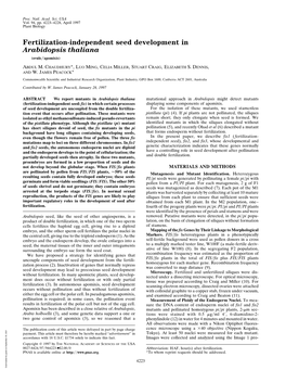 Fertilization-Independent Seed Development in Arabidopsis Thaliana (Ovule͞apomixis)