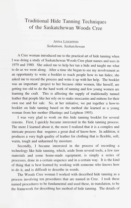 Traditional Hide Tanning Techniques of the Saskatchewan Woods Cree