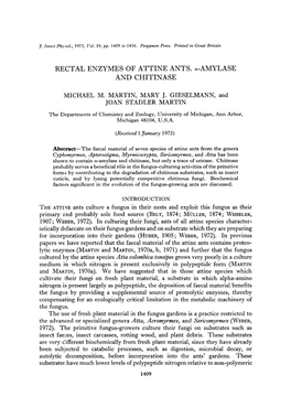 RECTAL ENZYMES of ATTINE ANTS. A-AMYLASE and CHITINASE