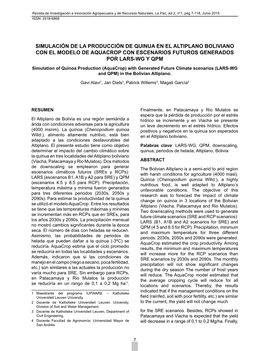 Simulación De La Producción De Quinua En El Altiplano Boliviano