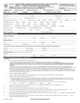 Driver License Or ID Card Application for Adult