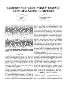 Experiments with Random Projection Ensembles: Linear Versus Quadratic Discriminants